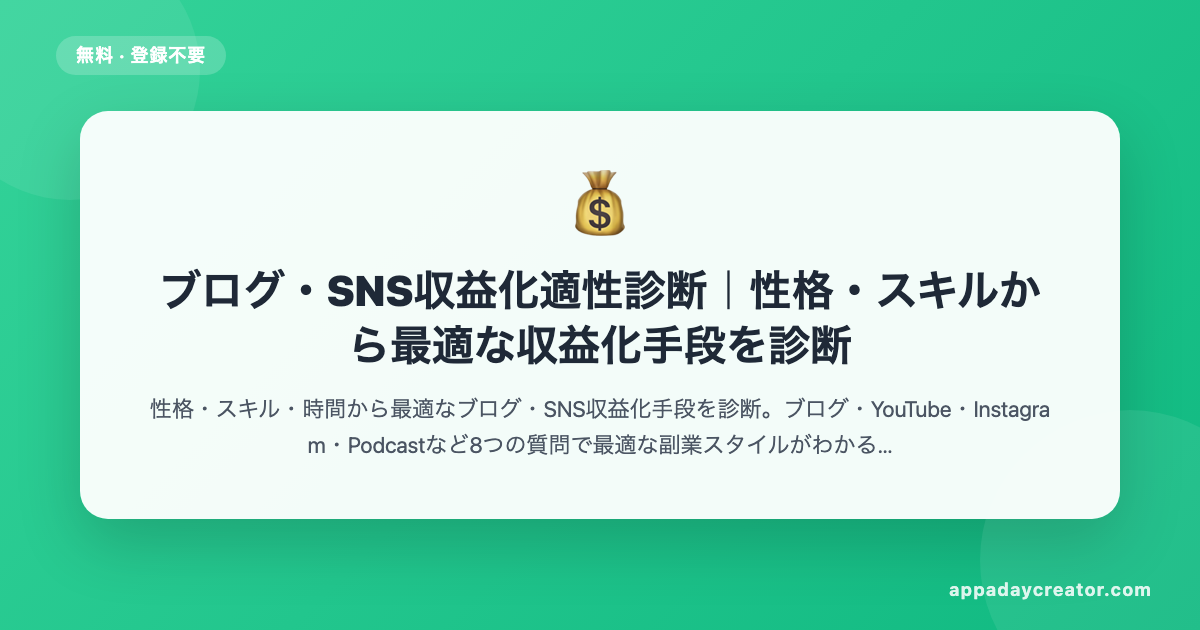 ブログ・SNS収益化適性診断｜性格・スキルから最適な収益化手段を診断