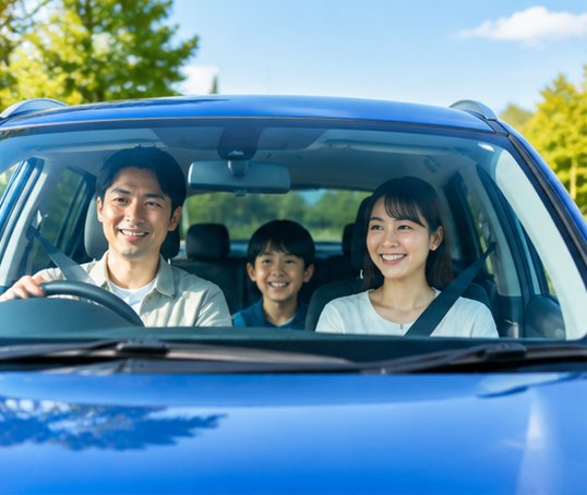 家族みんなで安心して車に乗るイメージ