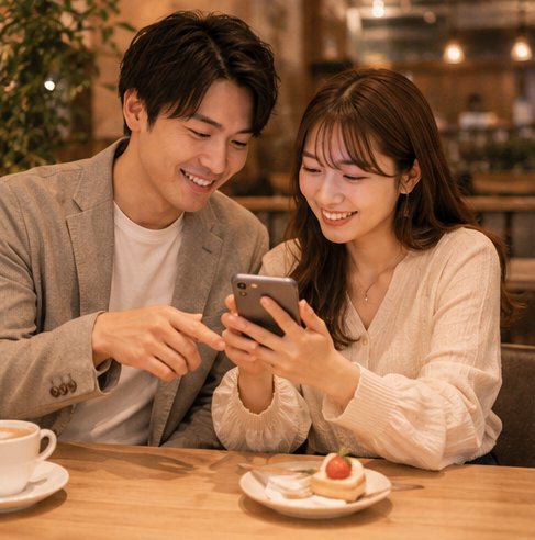スマホでデートプランを相談するカップル