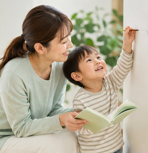 子どもと向き合うお母さん