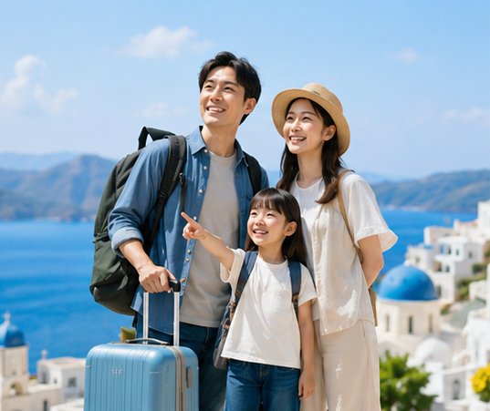 家族で海外旅行を楽しむ様子