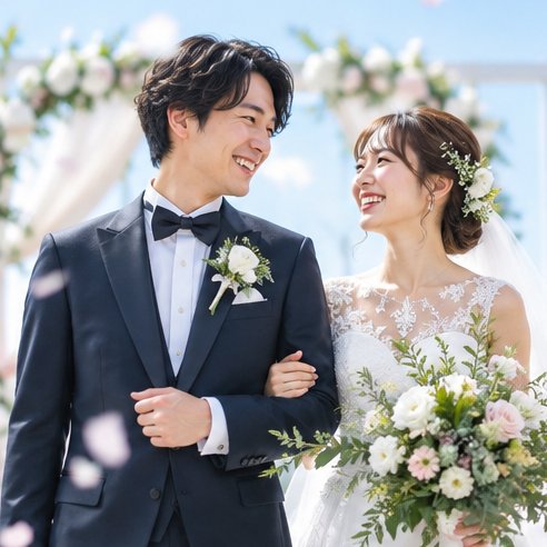 結婚式を挙げるふたり